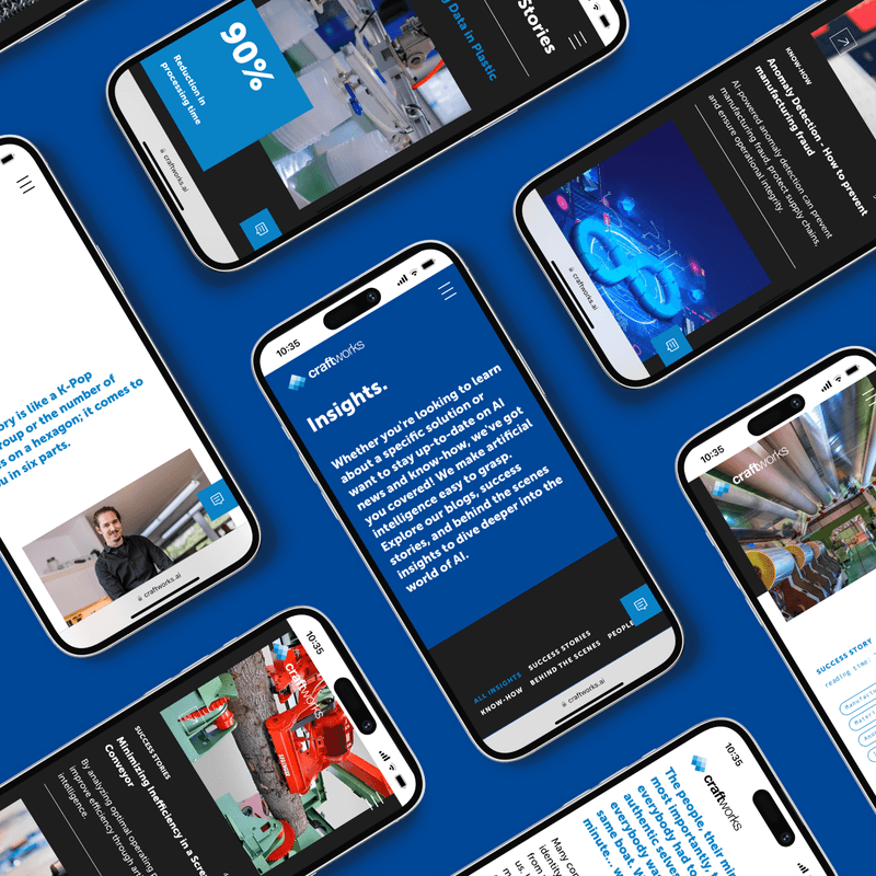 Unterschiedliche Seiten der craftworks-Website auf mehreren Smartphones. © goodmatters